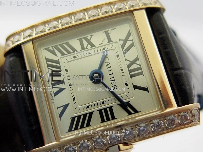 Tank Francaise Ladies 21.2mm Diamond Bezel RG 8848F 1:1 Best Edition Silver Dial on Black Leather Strap Ronda Quartz V2